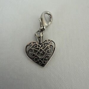 Sterling‎ Silver Openwork Heart Charm Pendant w/ Lobster Clasp Filigree Hallmark